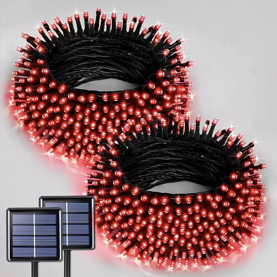 Solar String Lights Outdoor, 2 Pack LED Solar Outdoor Lights | Solar Fairy Lights with 8 Lighting Modes, Waterproof Solar Christmas Halloween  Lights for Outside Tree Garden Balcony Gazebo Party - Red - Size 22ft 30-LED String Light