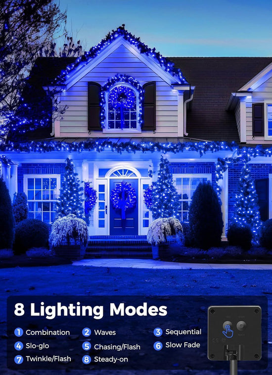 Solar String Lights Outdoor, 2 Pack LED Solar Outdoor Lights | Solar Fairy Lights with 8 Lighting Modes, Waterproof Solar Christmas Halloween  Lights for Outside Tree Garden Balcony Gazebo Party - Blue - Size 72ft 200-LED String Light