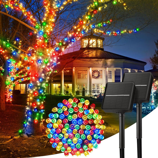 Solar String Lights Outdoor, 2 Pack LED Solar Outdoor Lights | Solar Fairy Lights with 8 Lighting Modes, Waterproof Solar Christmas Halloween  Lights for Outside Tree Garden Balcony Gazebo Party - Multi-color - Size 40ft 100-LED String Light