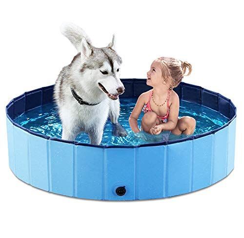 32*12in Foldable Dog Pet Bath Pool Collapsible Dog Pet Pool Bathing Tub Teen Pool Doggie Wading Pool for Puppy Small Medium Large Dogs Cats and Teen - Blue - Size 32*12in