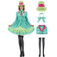 Hatter Costume Women Mad Tea Party Halloween Cosplay Dress with Bowtie Top Hat Leggings Mardi Gras Parade Outfits - Green - Size XL