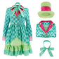 Hatter Costume Women Mad Tea Party Halloween Cosplay Dress with Bowtie Top Hat Leggings Mardi Gras Parade Outfits - Green - Size XL