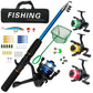 Beginner Fishing Set Fishing Tackles Including Reel Telescopic Rod Float Baits Hook Connector Landing Net & Storage Bag Rod - Green Set 1 - Size 1 Pack