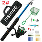Beginner Fishing Set Fishing Tackles Including Reel Telescopic Rod Float Baits Hook Connector Landing Net & Storage Bag Rod - Green Set 1 - Size 1 Pack