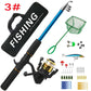 Beginner Fishing Set Fishing Tackles Including Reel Telescopic Rod Float Baits Hook Connector Landing Net & Storage Bag Rod - Green Set 4 - Size 1 Pack
