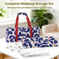 Mahjong Game Set, 166 Blue Tiles (1.2”), 4 All-in-One Color Rack/Pushers & Drawstring Bag, Complete Mahjong Sets with Blue Printed Carrying Bag and Mahjong Tile Set Accessories