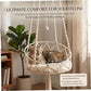 Hanging Cat Bed, Hanging Cat Hammock, Hand-Woven Swing with Soft Cushion & Pom-pom for Indoor Outdoor, White