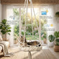 Hanging Cat Bed, Hanging Cat Hammock, Hand-Woven Swing with Soft Cushion & Pom-pom for Indoor Outdoor, White
