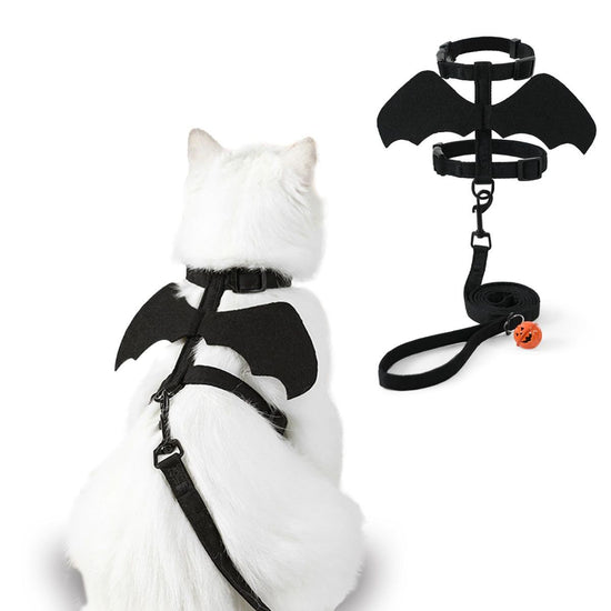 Cat Harness and Leash with Bat Wings, Escape Proof Leash | Halloween Costumes, Thickened Polyester Fabric, Lightweight Felt, Adjustable Vest, Easy Control, for Small Dogs Cats Rabbits - Black - Size S
