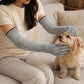 Cat Grooming Gloves Pet Handling Gloves Anti-Scratch Gloves Cat Nail Trimming - Green - Size 15.7in