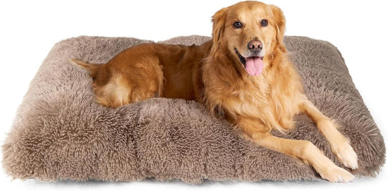 Fluffy Dog Crate Bed for Extra Large Dogs, Plush Faux Fur Pad, Calming Anti Anxiety XL Bed for Crate, Washable Soft Warm Dog Mat with Non-Slip Bottom - Camel - Size 23.6"L x 17.5"W