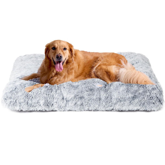 Fluffy Dog Crate Bed for Extra Large Dogs, Plush Faux Fur Pad, Calming Anti Anxiety XL Bed for Crate, Washable Soft Warm Dog Mat with Non-Slip Bottom - Gray - Size 41.3"L x 27.5"W