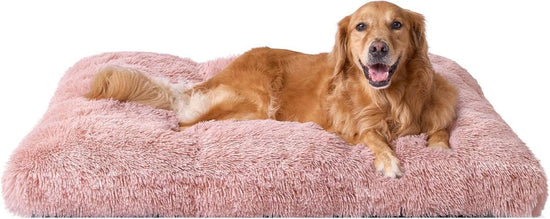 Fluffy Dog Crate Bed for Extra Large Dogs, Plush Faux Fur Pad, Calming Anti Anxiety XL Bed for Crate, Washable Soft Warm Dog Mat with Non-Slip Bottom - Pink - Size 47"L x 35"W