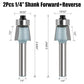 2Pcs Edges Banding Chamfer Router,1/4" Shank,19/32" Dia,1/2" Cut Depth 2-Blade Chamfer Router Bits,Forward & Reverse Carbide Woodworking Flush Trim Router Bit Set