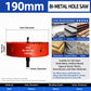190mm Bi-Metal M42 High Speed Steel Hole Saw | with Pilot Drill Bit, Smooth Cutting Edge for PVC, Drywall, Wood, Plastic, Gypsum Board, Rubber, Thin Metal