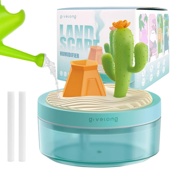 Mini Portable Desktop Humidifiers for Bedroom,Small Humidifier with Cactus Landscape,Quiet,Cool Mist, Auto Off,7 Colors Night Light,320ml Air Humidifier Home Office Travel (GREEN)