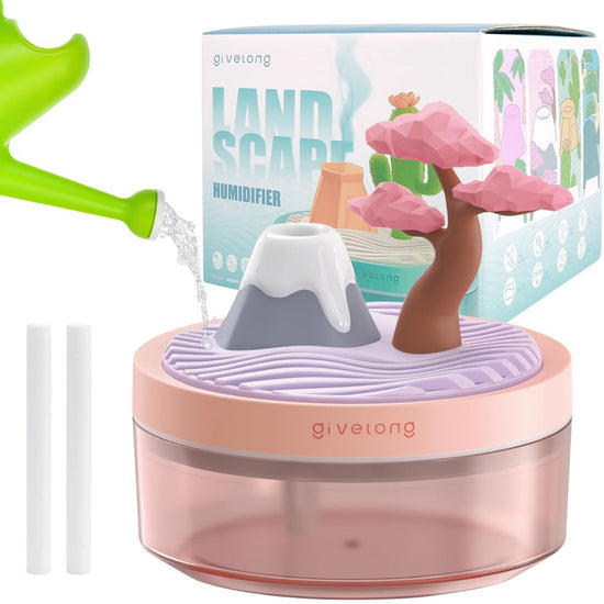 Mini Portable Desktop Humidifier, Pink For Bedroom, With Cherry Tree, Quiet, Cool Mist, Auto Off, 7 Colors Night Light, 320ml, Home Office Travel