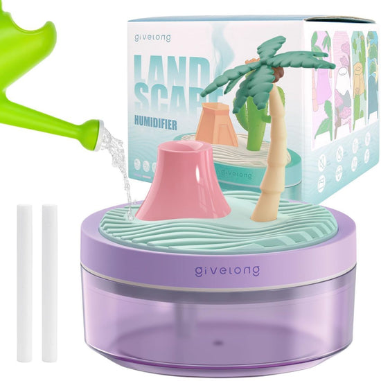 Mini Portable Desktop Humidifiers for Bedroom,Small Humidifier with Coconut Tree,Quiet,Cool Mist, Auto Off,7 Colors Night Light,320ml Air Humidifier Home Office Travel (PURPLE)