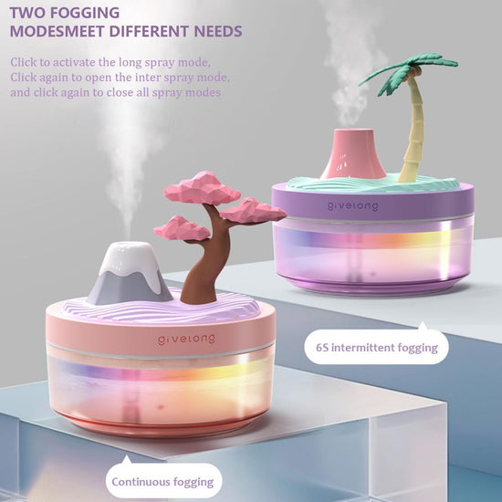 Mini Portable Desktop Humidifiers for Bedroom,Small Humidifier with Coconut Tree,Quiet,Cool Mist, Auto Off,7 Colors Night Light,320ml Air Humidifier Home Office Travel (PURPLE)