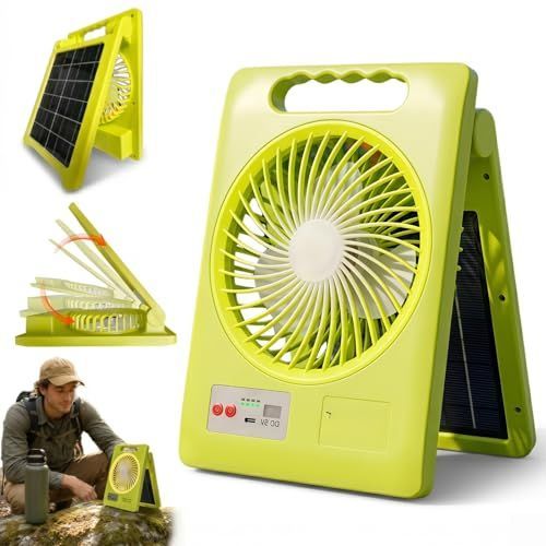 2-in-1 Solar Fan & LED Light - 2400mAh Power Bank, Type-C Solar Charging Foldable Portable Lantern - Multi-Functional Desk Cooling Fan and Camp Lamp Unit for Outdoor Camping Tent Power Outages