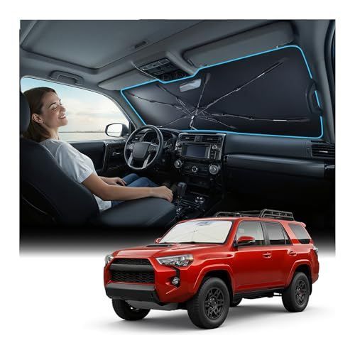 Windshield Sun Shade Umbrella Custom Fit for Toyota 4Runner 2010-2026 Accessories, [Vinyl Coating Heat Shield] Protect Car from Sun Rays & Heat Damage Keep Cool and Protect Interior 56"L x 31"W