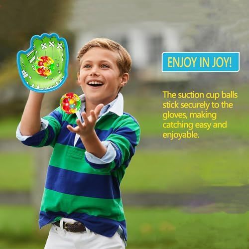 LED Toss and Catch Ball Game Set - 1 LED and 1 Regular Suction Cup Ball with 2 Easy-Grip Gloves - Beach Sports Toys for Kids - Outdoor Games for Backyard or Park - Easter Gift for Kids