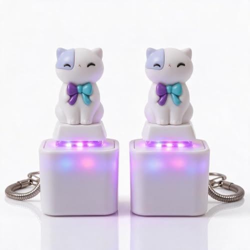 4PCS Cat Keychain Sound Fidget Toys, Rechargeable Anxiety Relief Keychain Buttons with Colorful Lights & Sound Effects, Cute Stress Relief Clicker Toy for Adults, April Fools’ Day Prank Novelty Gift