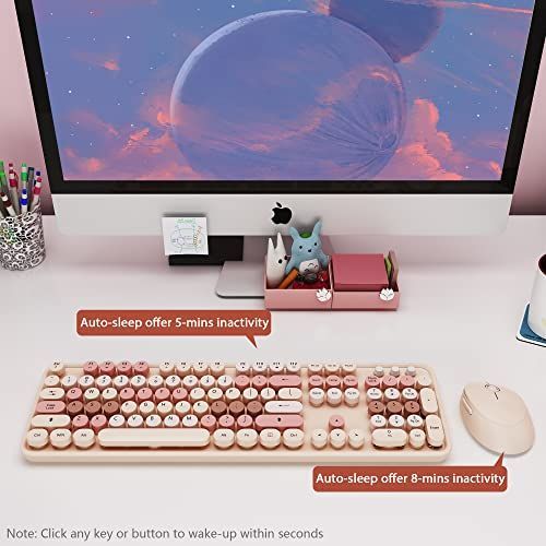 Wireless Keyboard and Mouse Cute Retro Typewriter for PC Full Size With Number Pad & Mouse,Compatible With All Windows,Ideal For Windows,1600DPI,Computer, PC, Notebook, Laptop