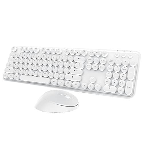 Wireless Keyboard and Mouse Cute Retro Typewriter for PC Full Size With Number Pad & Mouse,Compatible With All Windows,Ideal For Windows,1600DPI,Computer, PC, Notebook, Laptop