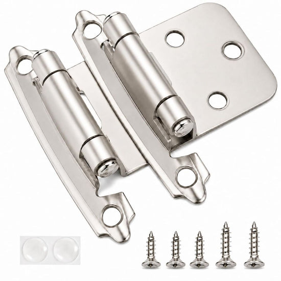 Cabinet Hinges Brushed Nickel for Kitchen Cabinets Doors (10 Pcs) -1/2" Overlay (Variable) -Self Closing Kitchen Cabinet Hinges Flush Mount w/Silicon Bumpers & Hardware Screws - Silver