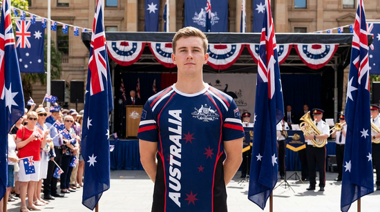 Australian National Emblem & Flag Print Unisex O-Neck Short Sleeve T-Shirt Summer Breathable Cotton-Blend Streetwear Top（M）| Other styles Available in Store
