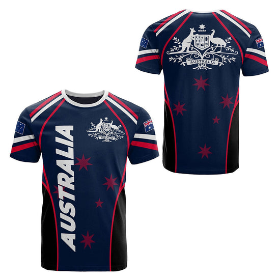 Australian National Emblem & Flag Print Unisex O-Neck Short Sleeve T-Shirt Summer Breathable Cotton-Blend Streetwear Top（XL）| Other styles Available in Store