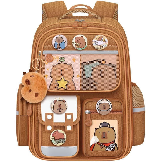 Cute Capybara Backpack with Chic Case and More Pins Ita Bag Cartoon Laptop Travel Utility Funny Going Out Casual Bag(Khaki)