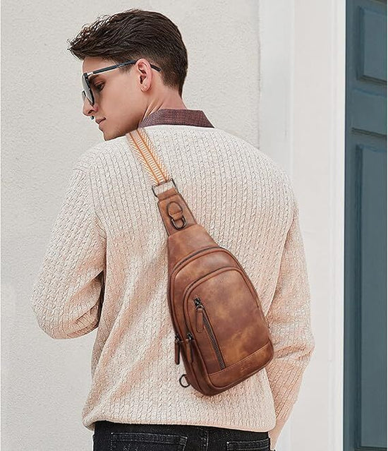 Brown Faux Leather Sling Bag: Unisex, Spacious, Reversible Crossbody for Aussies