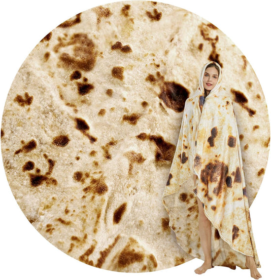 Burritos Tortilla Throw Blanket (Brown), Novelty Funny Round Blanket for Kids & Adults, Soft Flannel Tortilla Wrap Blanket（36",Baby）