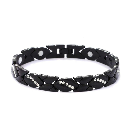 Christmas gift Stylish Ancient Copper Magnetic Therapy Bracelet with Diamond Accents - Enhance Health & Elegance(black)