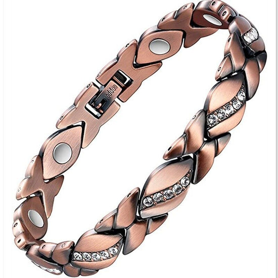 Christmas gift Stylish Ancient Copper Magnetic Therapy Bracelet with Diamond Accents - Enhance Health & Elegance（bronze）