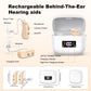 Rechargeable Behind-the-Ear Hearing Aids with Charging Case & LCD Display – Compact Sound Amplifier for Adults and Seniors (White Case, Skin Tone Device)