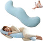 Pea Pod Shape Body Pillow for Adults Full-Body Support Side Sleeper Pillow, Pregnancy Back Pain Relief, Soft Hug Pillow with Memory Fiber Filling (Light Blue,31.5in)