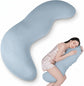 Pea Pod Shape Body Pillow for Adults Full-Body Support Side Sleeper Pillow, Pregnancy Back Pain Relief, Soft Hug Pillow with Memory Fiber Filling(Blue,43.3in)