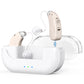 Rechargeable Hearing Amplifier with Charging Case – Compact Sound Enhancer for Daily Use, Noise Reduction & Clear Audio (White & Transparent Case, Skin Tone)
