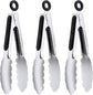 3 Pack 7 Inch Stainless Steel Kitchen Tongs Set, Small Serving Tongs with Lock for Salad, Cooking & Buffet (Black)
