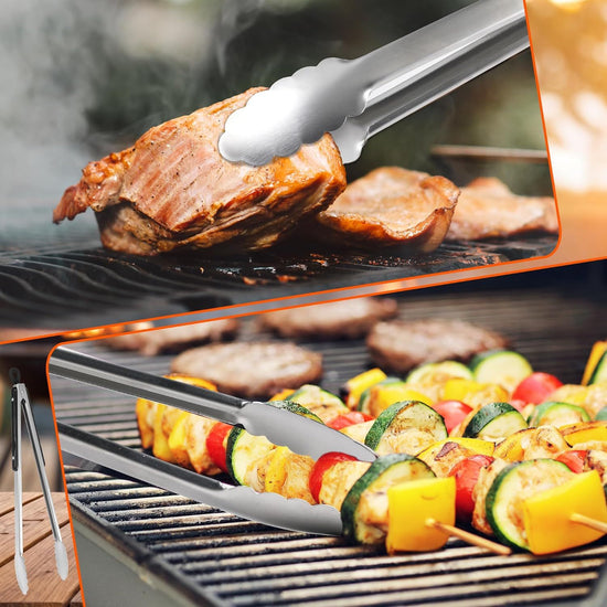 2 Pack 17 Inch Stainless Steel BBQ Tongs, Extra Long Heavy Duty Grill Tongs for Outdoor Camping, Roasting & Deep Fryer (Black)