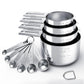 10-Piece Stainless Steel Measuring Cup and Spoon Set with Engraved Dual-Scale Markings, Nesting Design, Hanging Ring, and Compact Storage—Ideal for Baking, Cooking, and Portion Control in Home Kitchens (Silver)