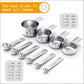 10-Piece Stainless Steel Measuring Cup and Spoon Set with Engraved Dual-Scale Markings, Nesting Design, Hanging Ring, and Compact Storage—Ideal for Baking, Cooking, and Portion Control in Home Kitchens (Silver)