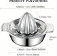 Stainless Steel Manual Citrus Juicer for Home & Travel – Durable Lemon Orange Squeezer with Strainer & Pour Spout (Silver)