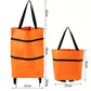 2-in-1 Collapsible Shopping Trolley with Wheels – Foldable Grocery Cart, Reusable Waterproof Oxford Bag for Supermarket, Picnic & Travel (Orange)