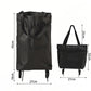 2-in-1 Collapsible Shopping Trolley with Wheels – Foldable Grocery Cart, Reusable Waterproof Oxford Bag for Supermarket, Picnic & Travel (Black)