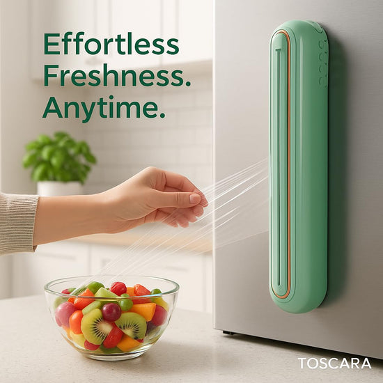 Suction-Mount Cling Film Dispenser: Compact Kitchen Organizer with Built-In Cutter for Food Wrap Storage (Green) | Other colors available in store