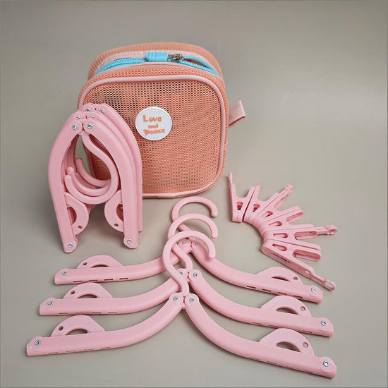 Foldable Travel Hangers with Storage Bag – 10-Piece Compact Clothes Hanger Set for Hotel, Dorm & Home Use (Pink)  | Other Colors Available in Store